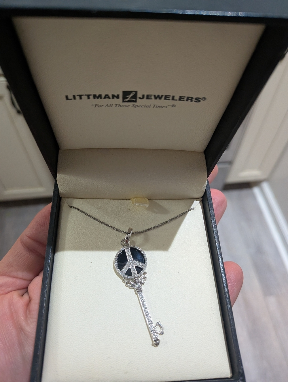 Littman Jewelers Silver Key Peace Pendant Necklace - Black Accent